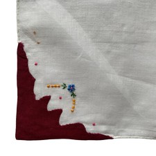 Handkerchief White Maroon Hankie Floral Flowers Embroidered 10.5x10.5  
