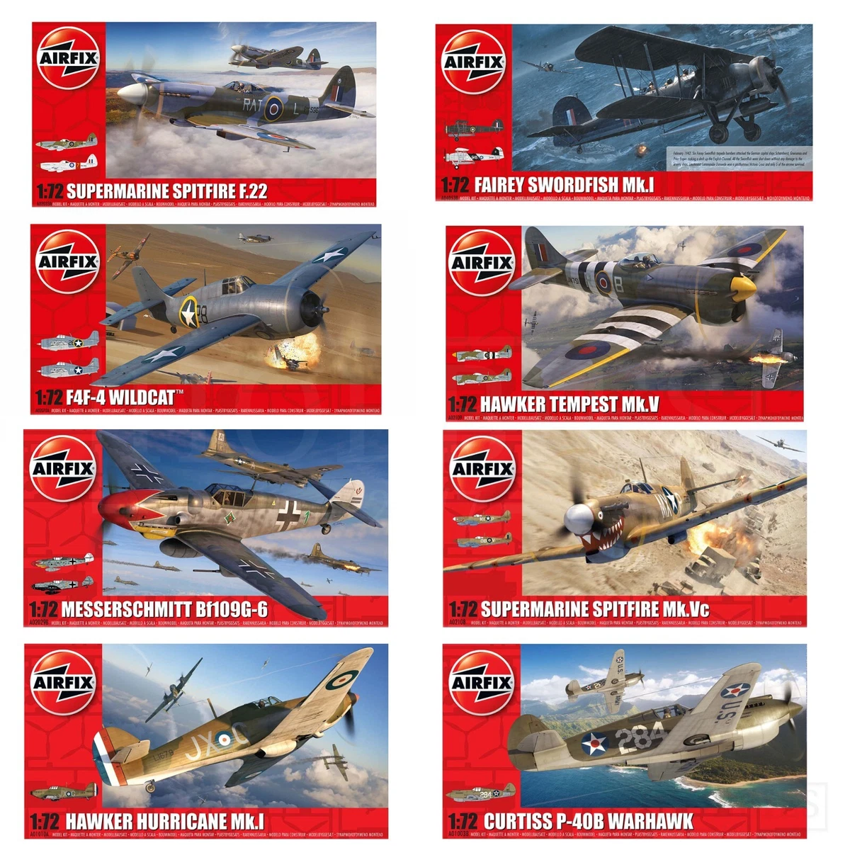 Airfix 1 72 Model Kits WW2 Aircraft Spitfire Hurricane Messerschmitt Focke Plane