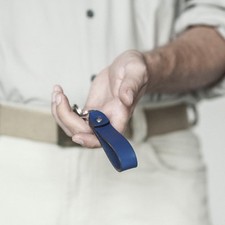 Personalized Key Chain, Blue Leather Key Ring