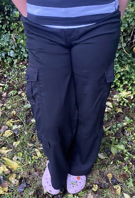 Mid Rise Black Drawstring Multi Pockets Casual Cargo Cotton Joggers SZ. S EUC