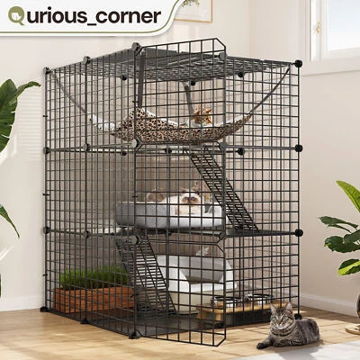 HOMNIA 28"x41" Rabbit Hutch Kitty Cage Cat Catios Puppies Pet Cage Free Hammock 3 Tier