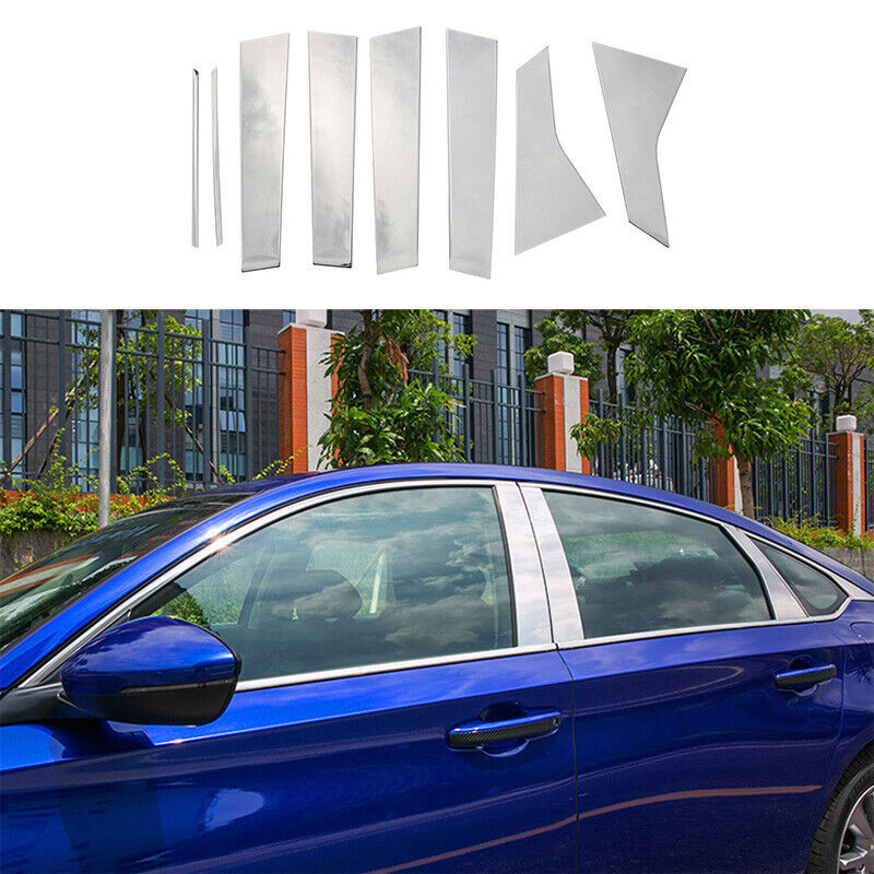 Cover Trim For Honda Accord 2018-2022 Chrome Window BC Pillar Steel Panel 8Pcs