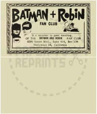 BATMAN AND ROBIN FAN CLUB MEMBERSHIP CARD - VINTAGE REPRINT