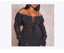 Plus Black Bardot Ruffle Detail Shift Dress