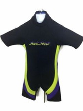 Shark Skins Shorty Wetsuit Stretchy Black w/ Purple and Yellow Size Large 0306