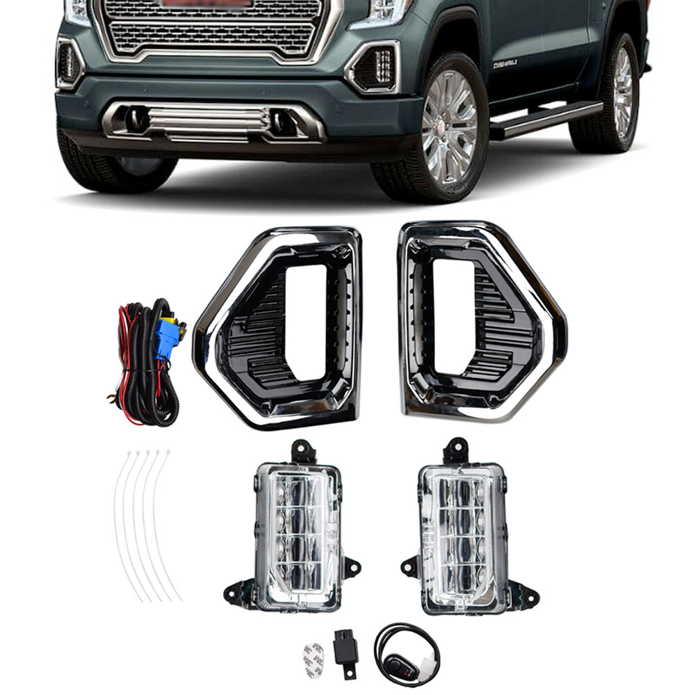 Fog Lights Lamp LED W/Chrome Bezels For GMC Sierra 1500 Denali 2019-2022