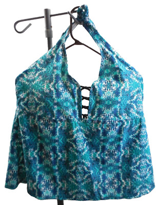 Ava Viv Women's Swim Top Tankini Plus Size 20W W/ Built In Bra Blue - NWT