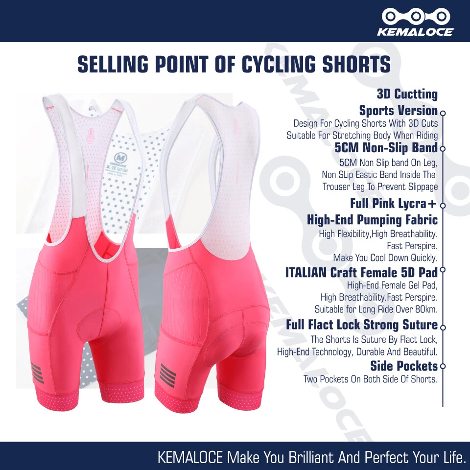KEMALOCE Cycling Bib Shots Women Pink&Black&Blue Padded S-3XL Summer Bike Shorts - Image 4 of 4