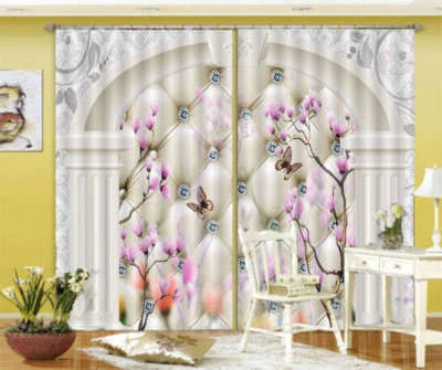 Patio Fleur Papillon 3D Rideau Blockout Photo Impression Rideaux Draper Tissu Fe - Photo 1/4