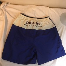 Chaps Ralph Lauren Mens Blue Swimsuit Swim Trunks Large Spellout Free Shipping 