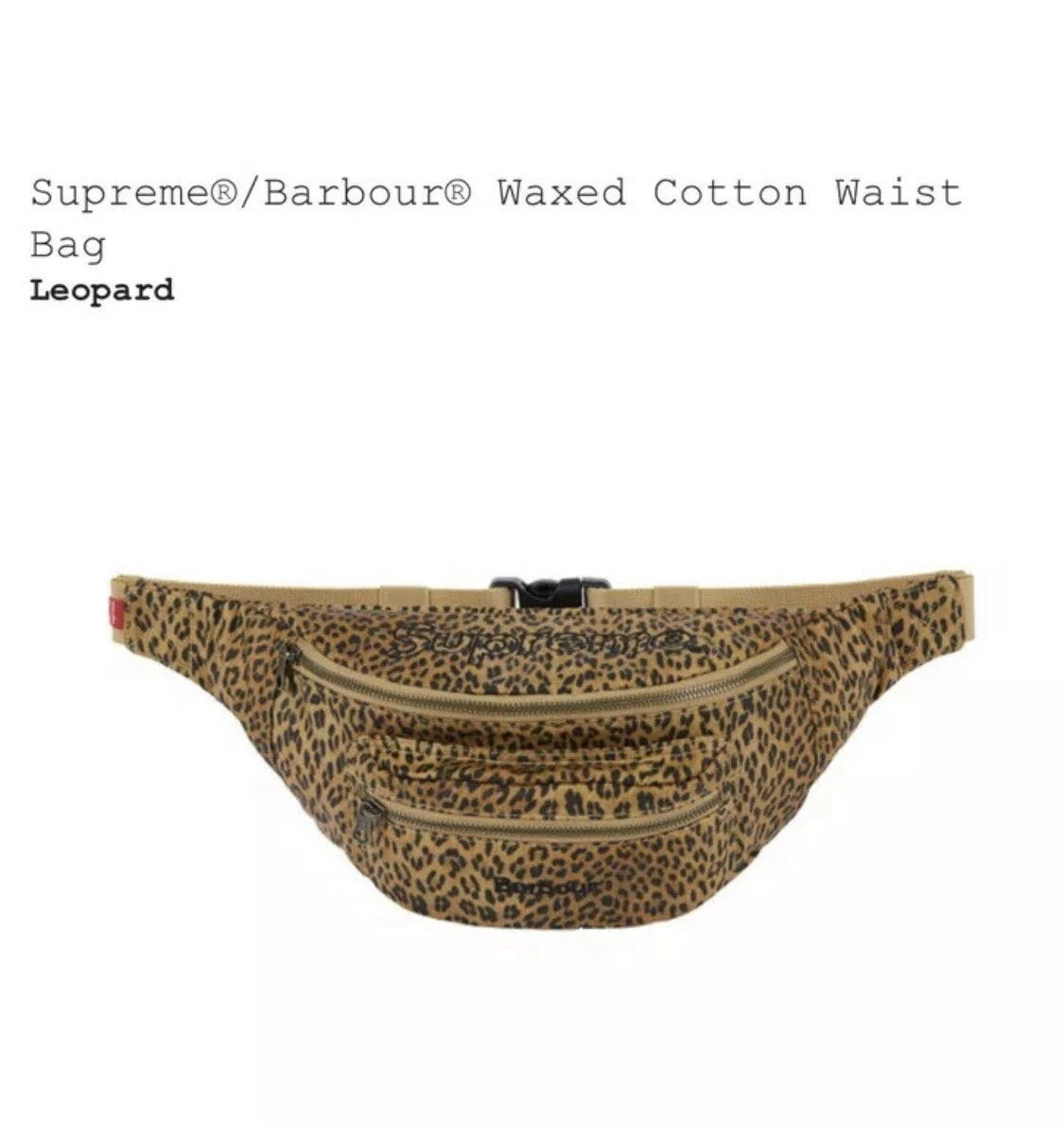 Supreme/Barbour Waxed Cotton Waist Bag - Leopard Print Style - Brand New  SS20