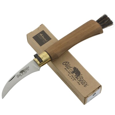 Old Bear Mushroom Folding Pocket Knife Walnut Wood Handle Italy