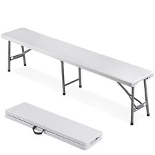 6 Feet Plastic Folding Bench Portable in/Outdoor Camping Dining Seat White