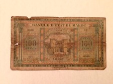 MOROCCO 100 Francs 1944 Banknote Note P 27  cd