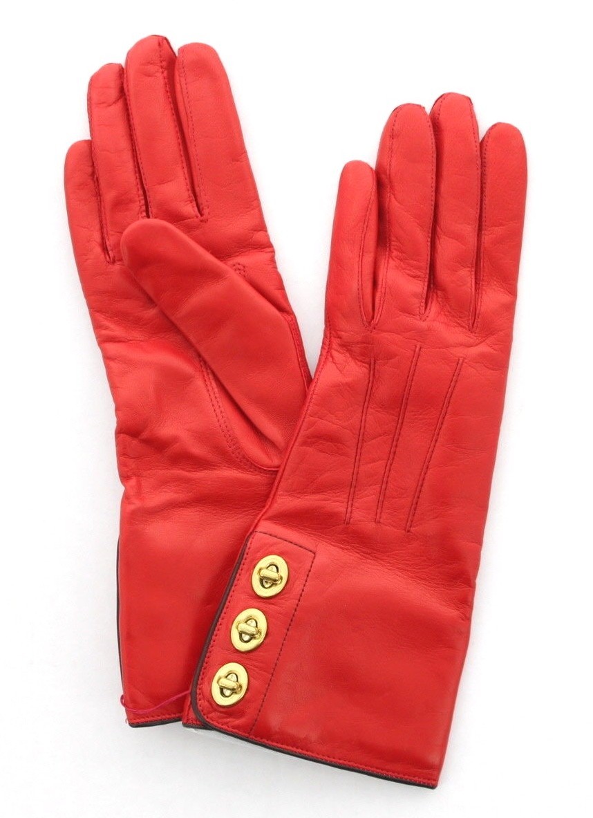 Coach Women's Leather Gloves, Triple Turnlock, Cashmere Lined
