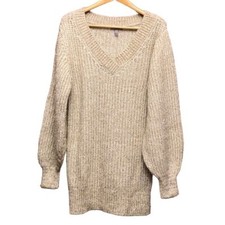 ASOS Gold Metallic Sweater Dress Long Sleeve V Neck Ribbed Trim Size 12 Chunky