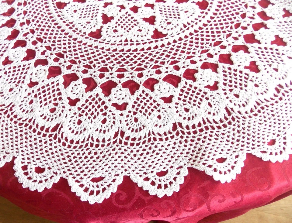 NAPPE CROCHET MAIN CREATION S RAISONNIER ARTISANAT FRANCAIS LES COEURS - Photo 4/4
