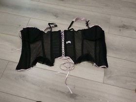 Vintage Ann Summers Black & Dusky Pink Boned Corset Top Size 8-10