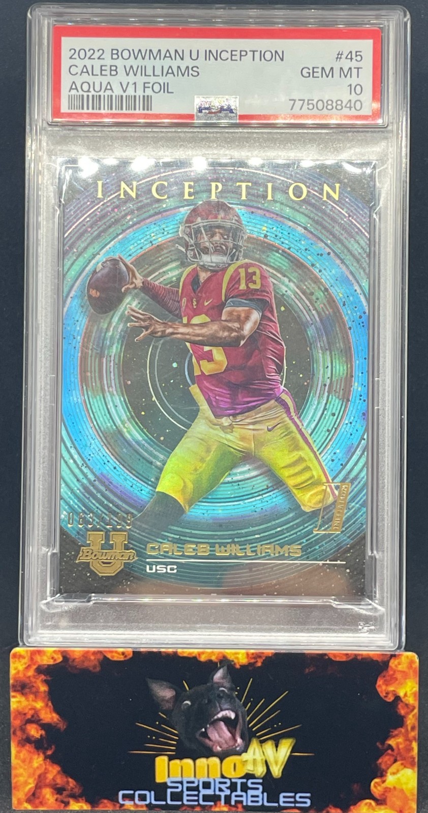 2022 Bowman University Inception Caleb Williams #45 Aqua V1 Foil /199 PSA 10