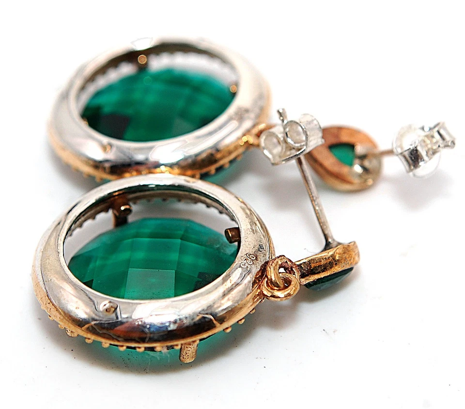 Ottoman Empire Style 20CT Treated Emerald 925 Sterling Silver Earrings SB3-9 - Image 2 of 2