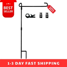 Garden Flag Stand-Holder-Pole with Garden Flag Stopper and Anti-Wind Clip for...
