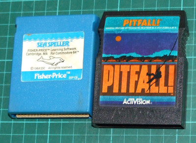 C64 carts: Sea Speller and Pitfall! for Commodore 64 C= C64