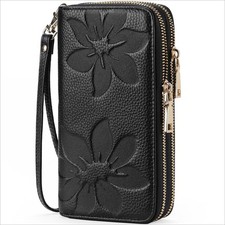 Womens Wallet Large Capacity Double Zip Card Phone Holder RFID Blocking Wristlet