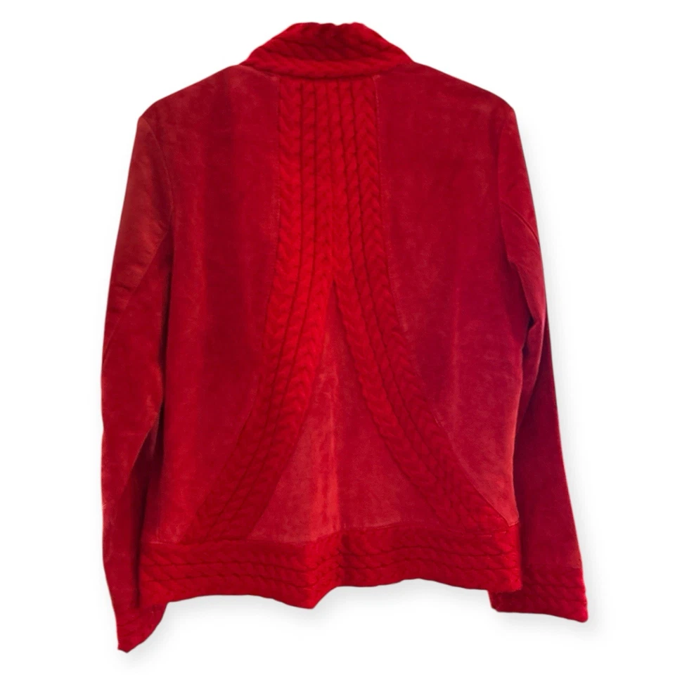 Chaqueta Coldwater Creek para mujer mediana roja gamuza cuero tejido cuello chal Foto 2 de 4