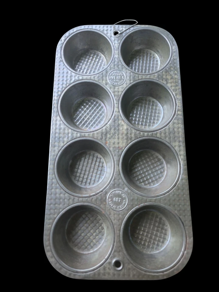 Vintage 1937 Ovenex Muffinform & herzförmige Kuchenform Set Starburst Sammlerstück - Bild 3 von 4
