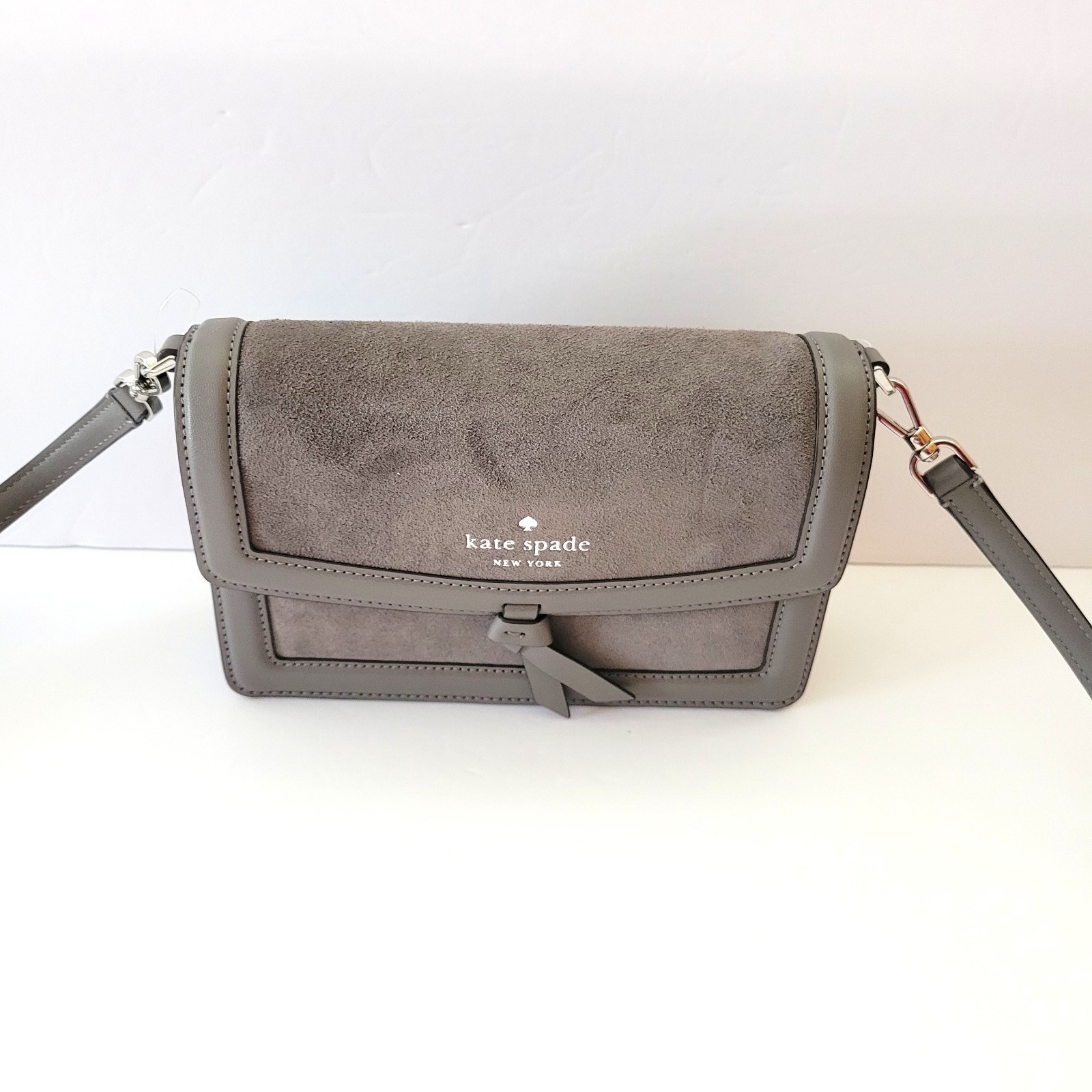 Kate Spade KN307 Knot Suede Mixed Materials Mini Crossbody Handbag Hare Grey thumbnail 2