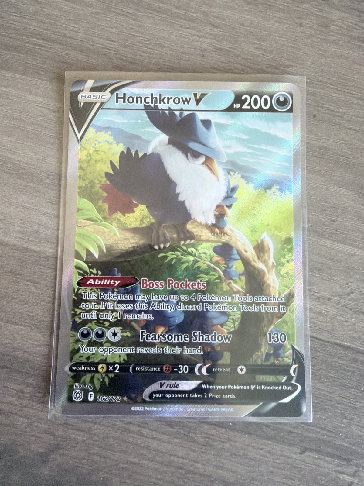 Pokemon Card Honchkrow V 162/172 Brilliant Stars Ultra Rare Full Art Holo NM