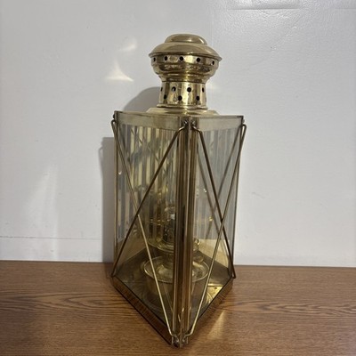 DHR Nautical Brass Oil Lamp Lantern Triangular Kosmos Burner W/chimney 15  H