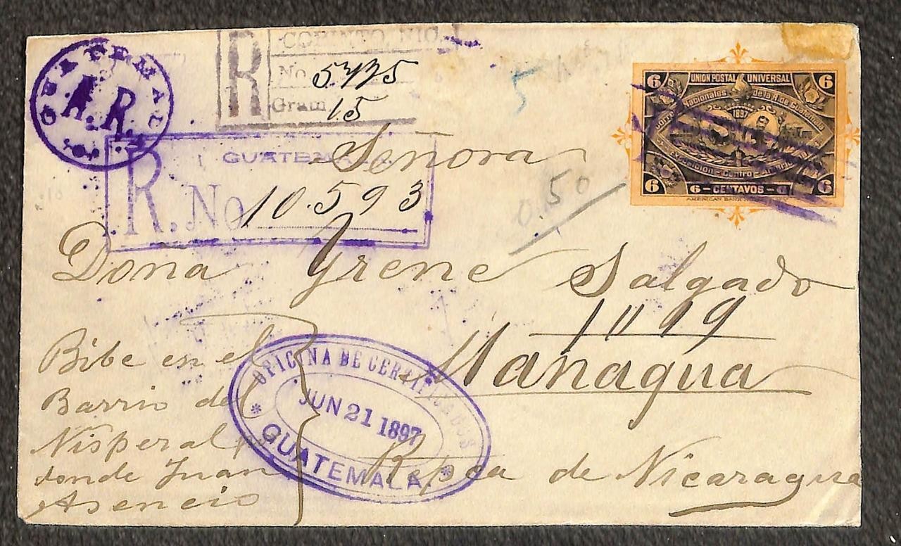 GUATEMALA H&G 10 STATIONERY GUATEMALA TO NICARAGUA REGISTERED 1897