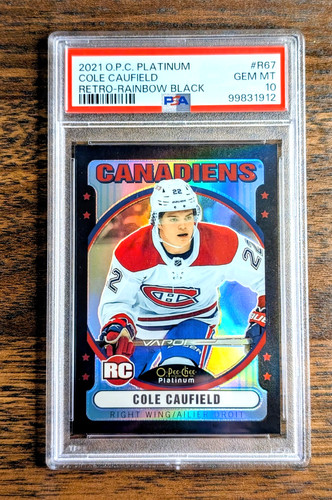 Cole Caufield 2021-22 O-Pee-Chee Platinum Retro Rookie Black Rainbow PSA 10