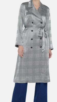L'AGENCE Women's Black White Moda Wrap Houndstooth Trench Coat Jacket Size M
