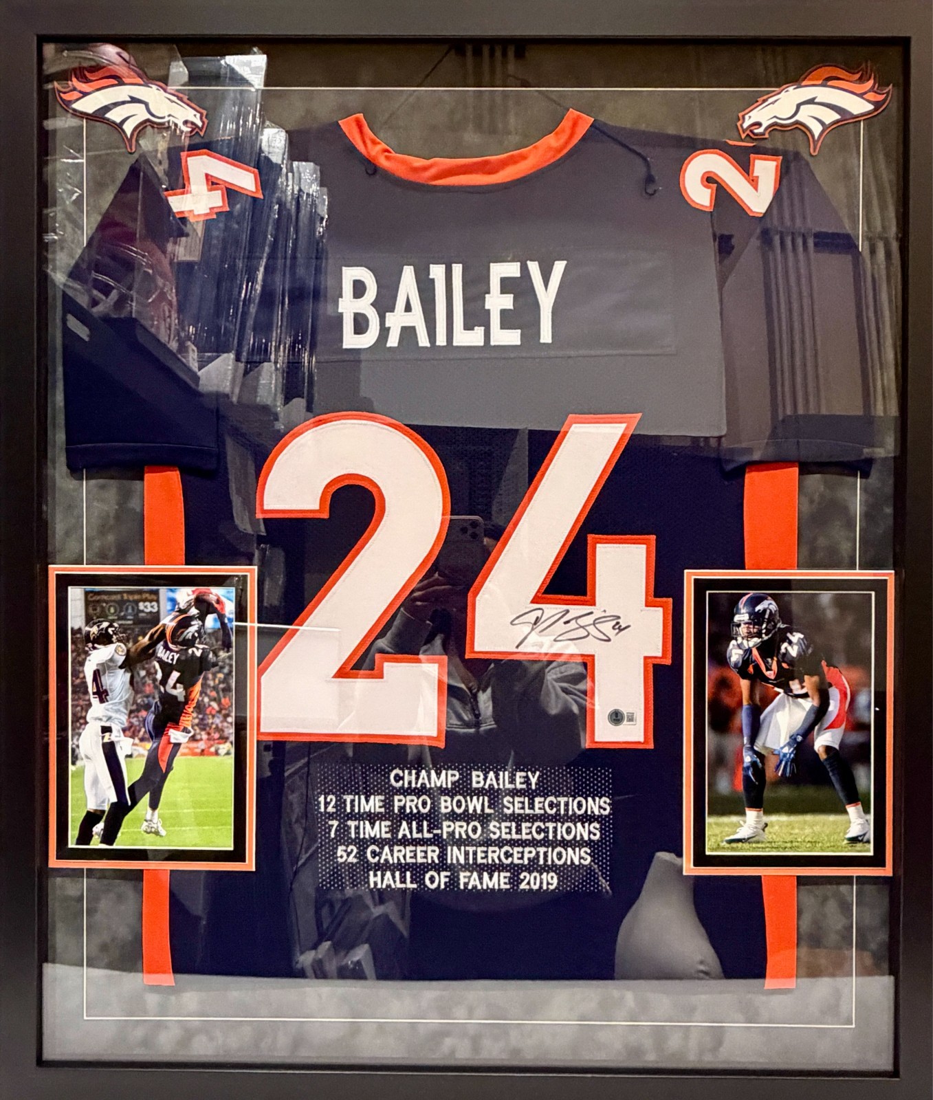 Champ Bailey Autographed Signed Denver Broncos Navy Broncos Stat Jersey DLX Framed Beckett COA 