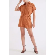 Etica Adeya Utility Romper Womens Jumpsuit Short Sleeve Button Up Belted Size M