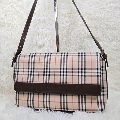 BURBERRY Shoulder Bag Nova Check Pattern Saffiano Leather Handbag Classic