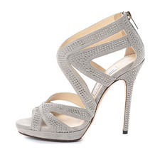 Jimmy Choo Grey Suede Silver Studded Collar High Heel Sandals EU39.5 US9 Auth