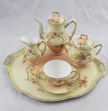 Antique L.S.&S. Hand Painted French Limoges Breakfast Coffee Tea Service & Tray