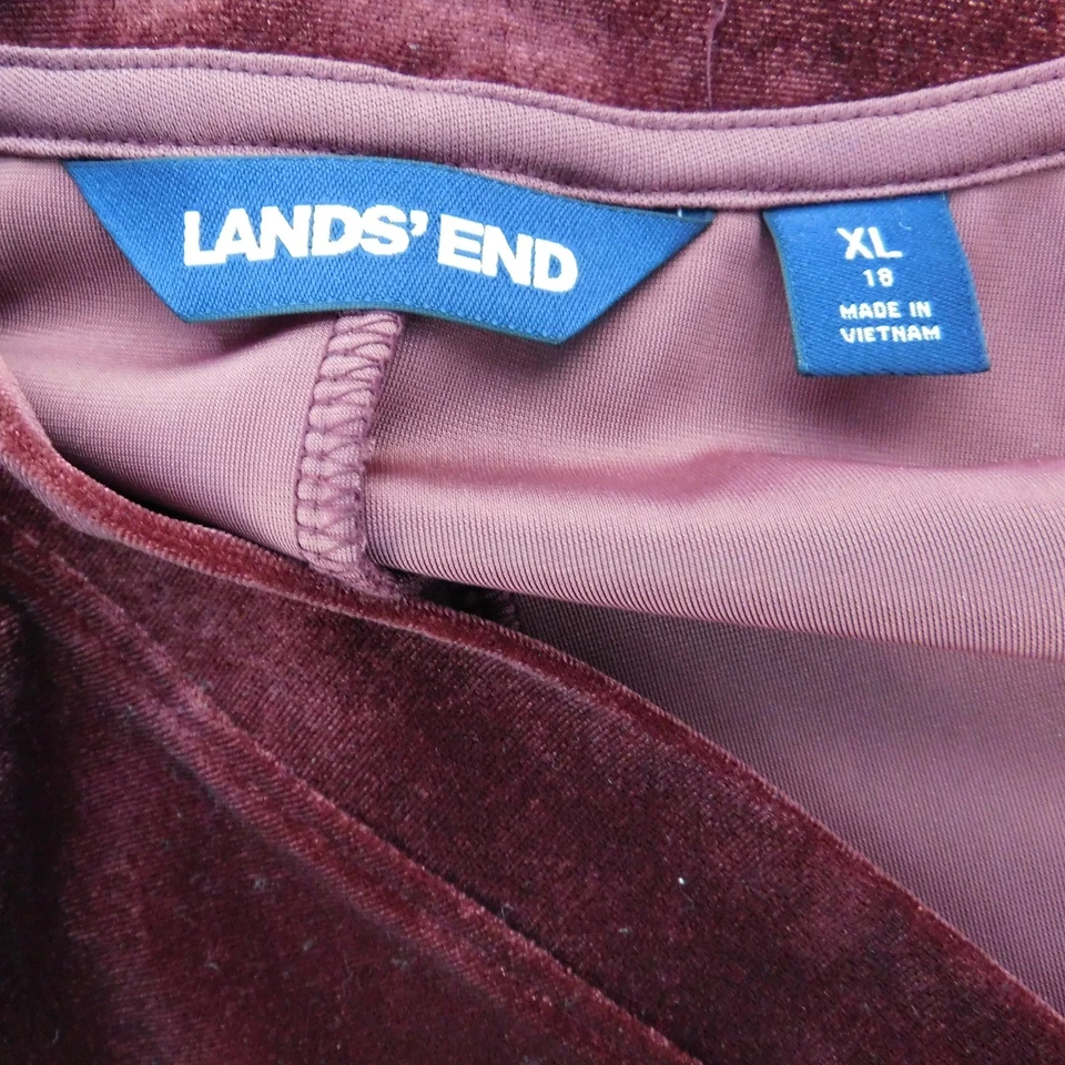 Túnica Lands End para mujer XL cuello dividido terciopelo borgoña manga larga talla 18 Foto 4 de 4
