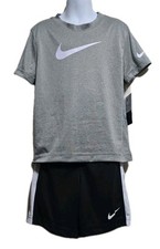 New Nike Boys' Dri-Fit 2 Piece outfit T-Shirt  Shorts Set Gray/Black Size 7
