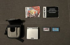 Nintendo Game Boy Advance SP AGS-001 Silver Console +2 Games Case *Untested