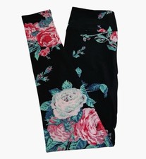 LuLaRoe Leggings OS One Size Watercolor Floral BLACK Pink Colorful ROSE Fun Soft