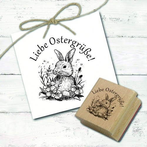 Motivstempel Osterhase Liebe OstergrüßE Blumen - Stempel Holzstempel 58 X 58 Mm-image