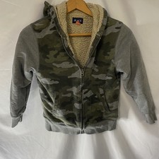 Boys CHILDRENS PLACE Sherpa Full Zip Hoodie Sweatshirt Jacket Faded Camo Med 7/8