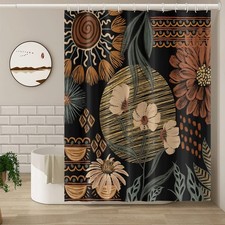 Umpoo Black Bohemian Floral Shower Curtain Mid Century Flowers Botanical Modern