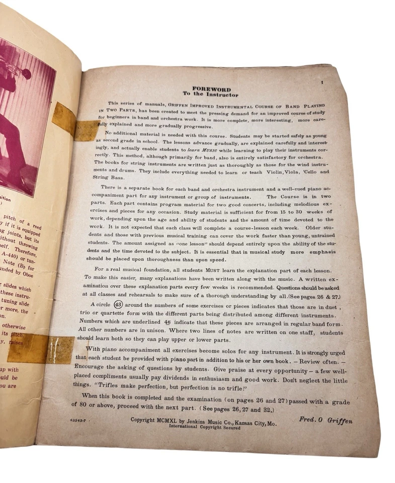 Antique Music Sheets GRIFFIN’S IMPROVED COURSE OF BAND PLAYING 1930 Bb Cornets - Image 4 of 4