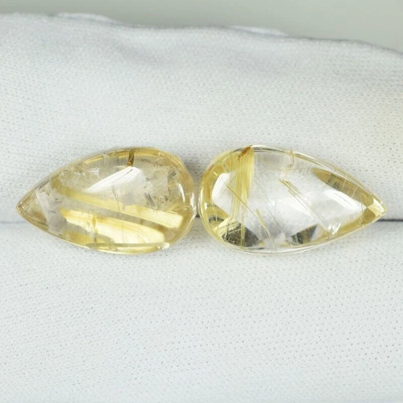 27.60 ct BEST GRADE NATURAL GOLDEN RUTILE QUARTZ  CHECKER CUT Pair See Vdo SK - Image 3 of 3