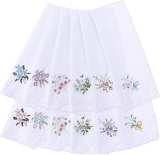 Vintage Floral Lace Handkerchiefs - 12Pcs Soft Cotton Women'S Embroidery Hankies